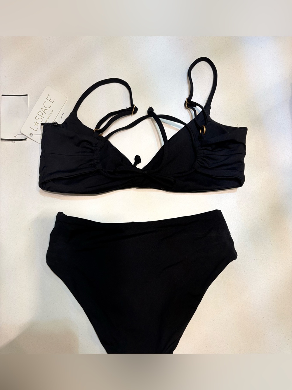 NWT L*Space Black Bikini Set Twist Ring Top